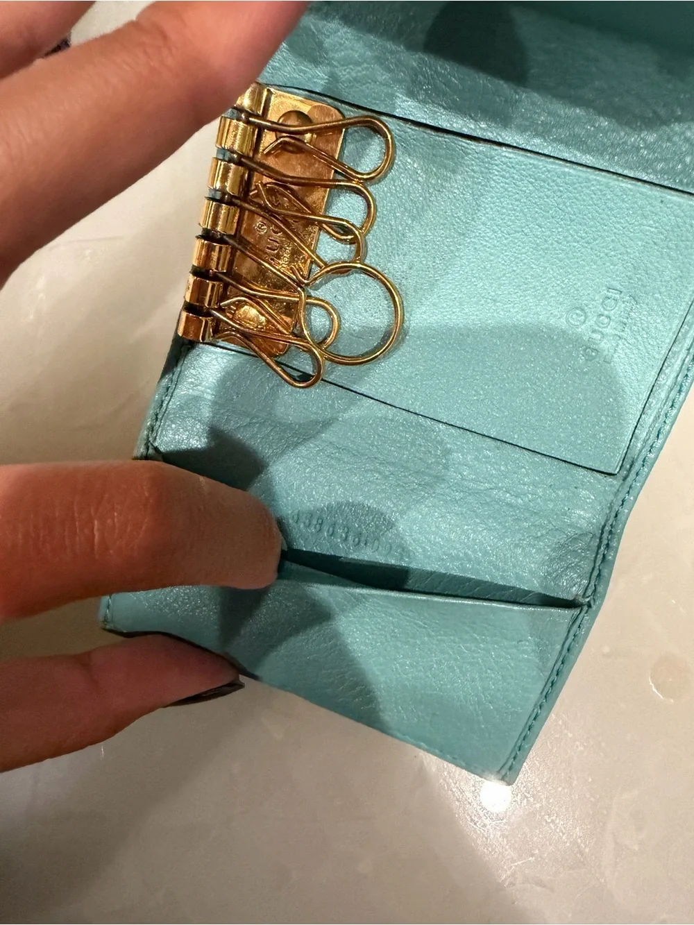 Gucci Teal Bamboo Trim Mini Wallet/Key Holder - Picture 4 of 5